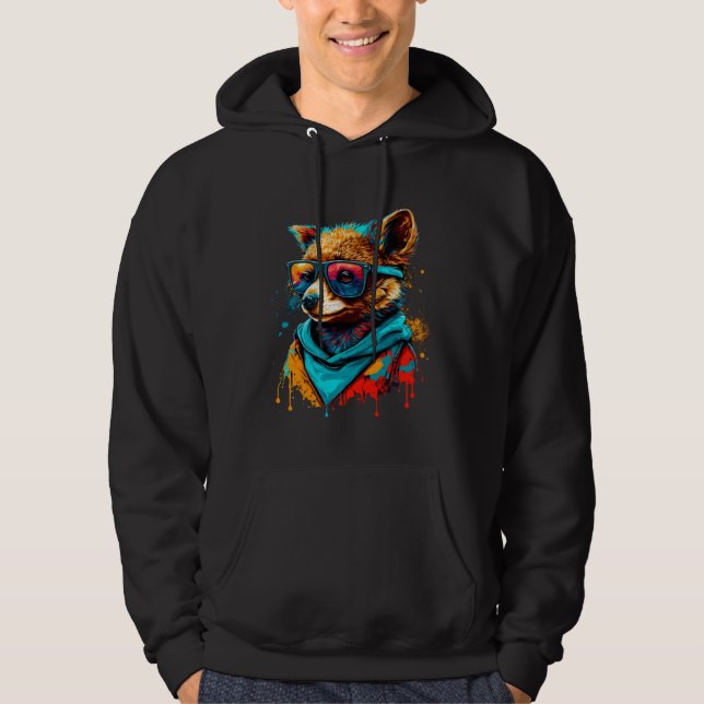 Colorful Cute Raccoon with Sunglasses Animal Hoodie (Front)