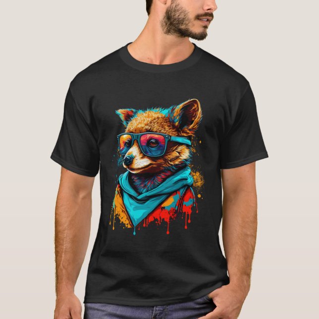 Colorful Cute Raccoon with Sunglasses Animal T-Shirt (Front)