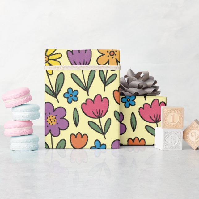 Colorful Cute Spring Flowers - Wrapping Paper Roll (Baby Shower)