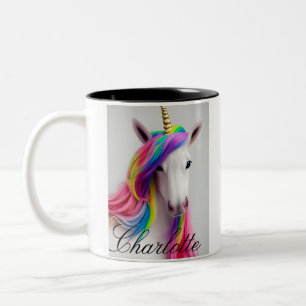 Colorful Cute Unicorn Girl Rainbow Hair Two-Tone Coffee Mug