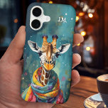 Colorful Cute Whimsical Giraffe<br><div class="desc">Phone case featuring a colorful painting of a giraffe with scarf. You can add your custom initials (optional,  you can also delete the template). Beautiful for an animal lover and also a great gift for Christmas.</div>