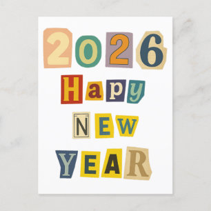 Colorful Cutout "2026 Happy New Year" Collage Invitation Postcard