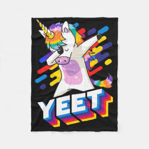 Colorful Dabbing Dancing Unicorn Celebration Yeet  Fleece Blanket