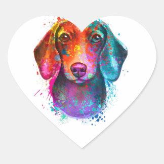 Colorful Dachshund Dog Art Illustration Heart Sticker