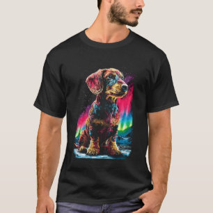 Colorful Dachshund Dog Aurora Borealis Winter Fore T-Shirt
