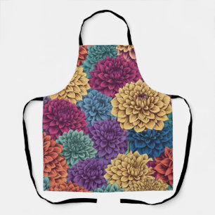 Colorful dahlia floral pattern apron
