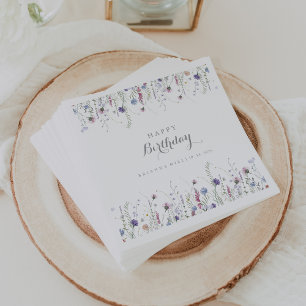 Colorful Dainty Wild Flowers Birthday Party Napkin