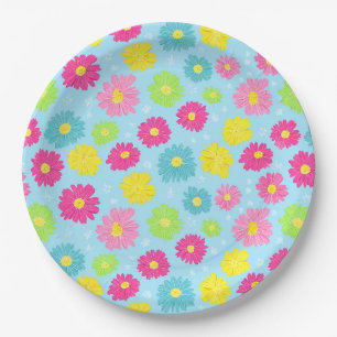 Colorful Daisies Paper Plate