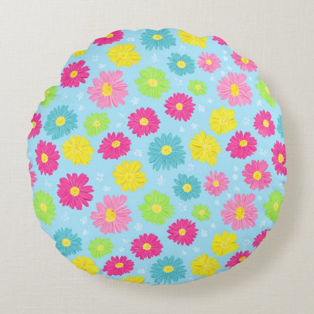 Colorful Daisies Round Cushion (Front)
