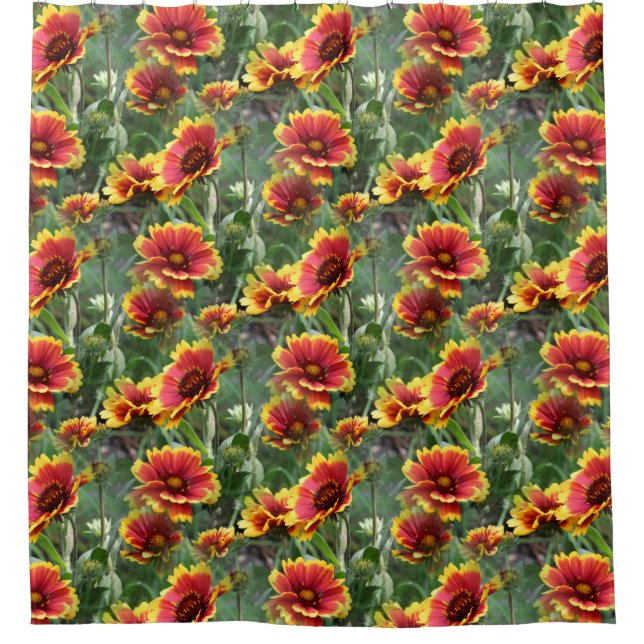 Colorful Daisy Flowers Nature Pattern Shower Curtain (Front)