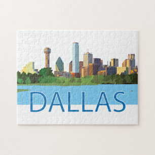Colorful Dallas Skyline Illustration Jigsaw Puzzle