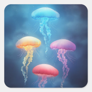Colorful Dancing Jellyfishes Square Sticker
