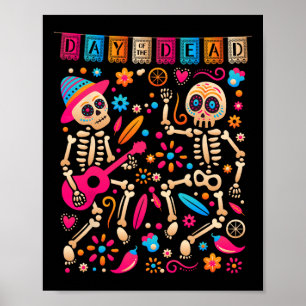 Colorful Dancing Mexican Skeletons - Cute Day Of T Poster
