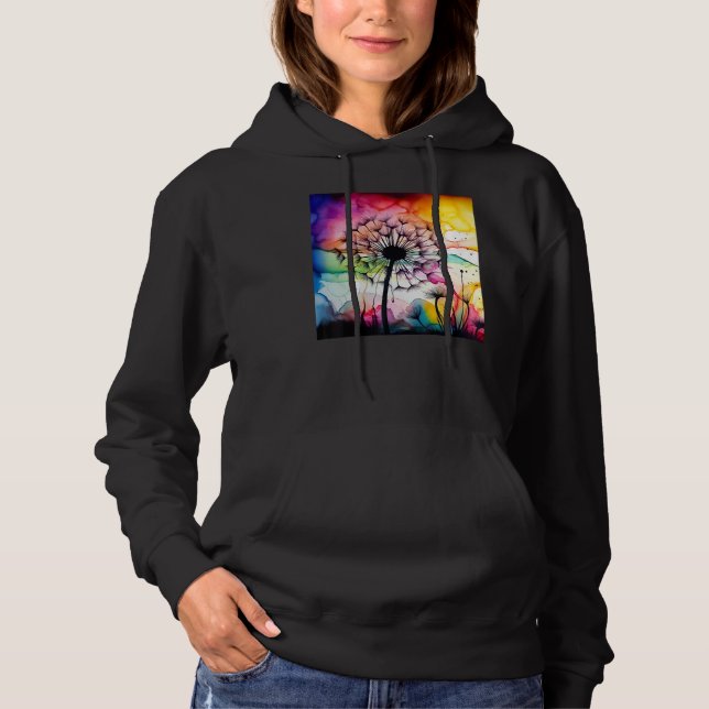 Colorful dandelion watercolor optics blowball hoodie (Front)