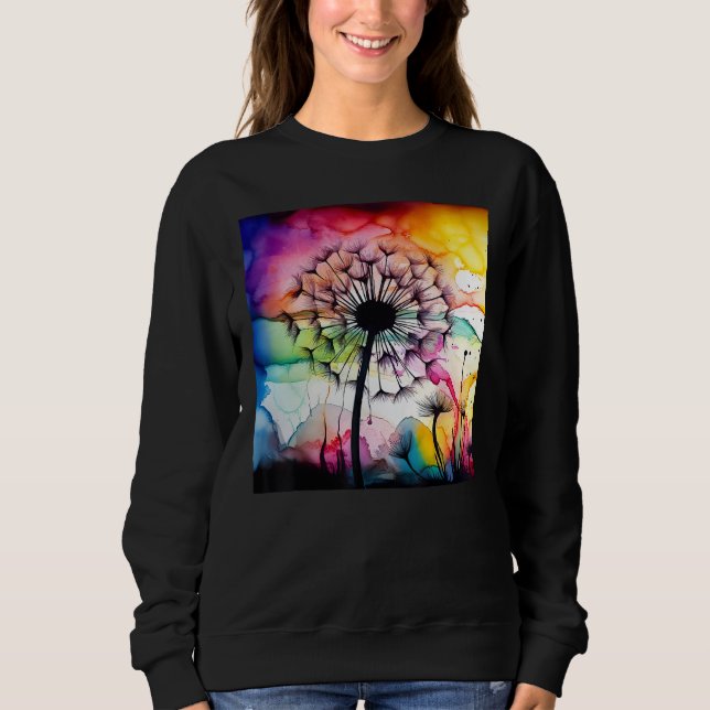 Colorful dandelion watercolor optics blowball sweatshirt (Front)