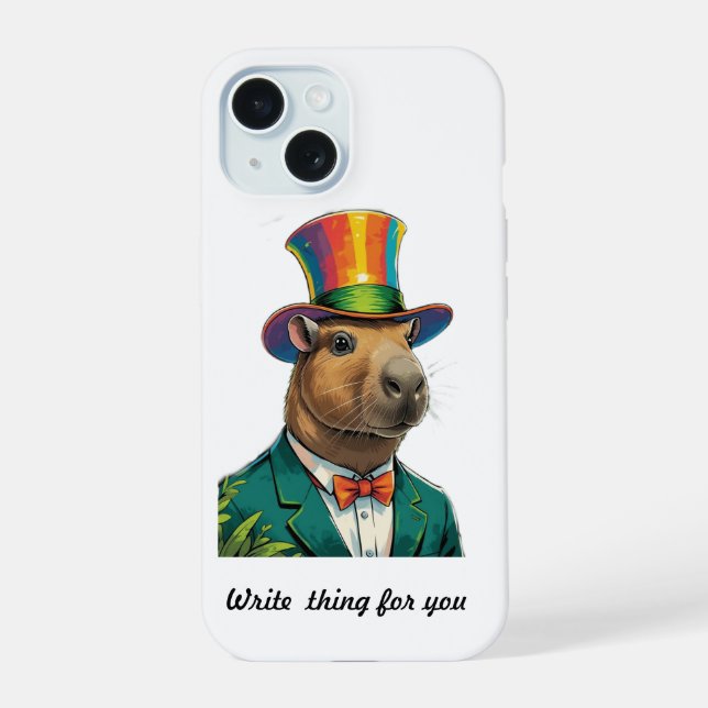 Colorful Dapper Capybara Top Hat iPhone 15 Case (Back)