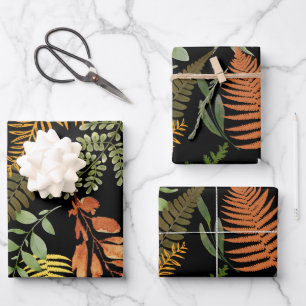 Colorful Dark Fern Botanical Foliage Floral Print Wrapping Paper Sheet