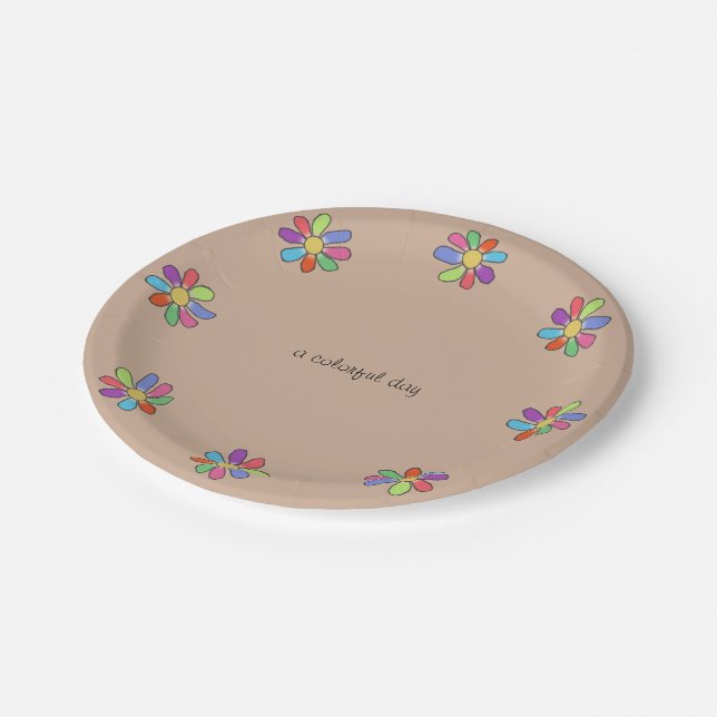 COLORFUL DAY Graphical Flowers on any Colour Paper Plate (Angled)
