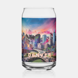 Colorful Denver Skyline Can Glass