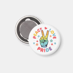 Colorful design with peace, love and pride hand magnet