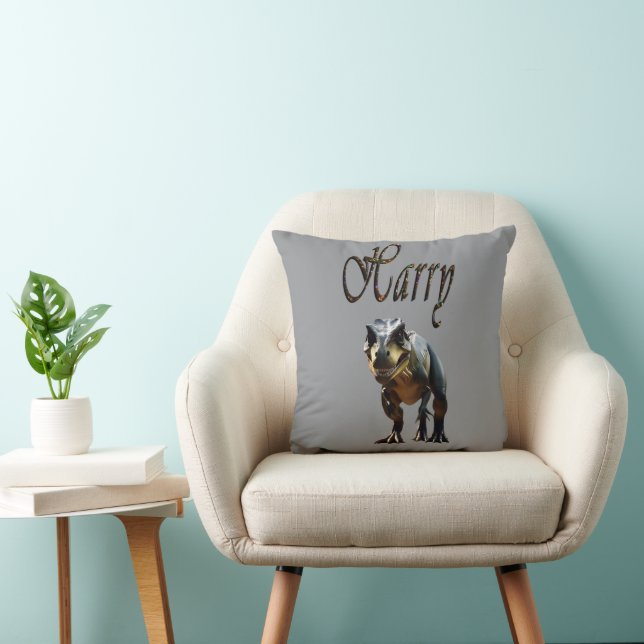Colorful Designed Harry Name With Dinosaur, Cushion (Chair)