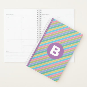 Colorful Diagonal Candy Stripes Lilac Monogram Planner