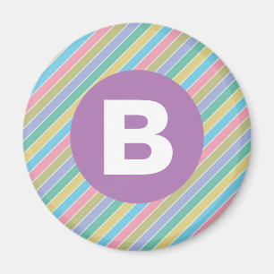 Colorful Diagonal Candy Stripes Purple Monogram Magnet