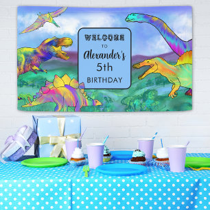 Colorful Dino 5th Birthday Party Banner