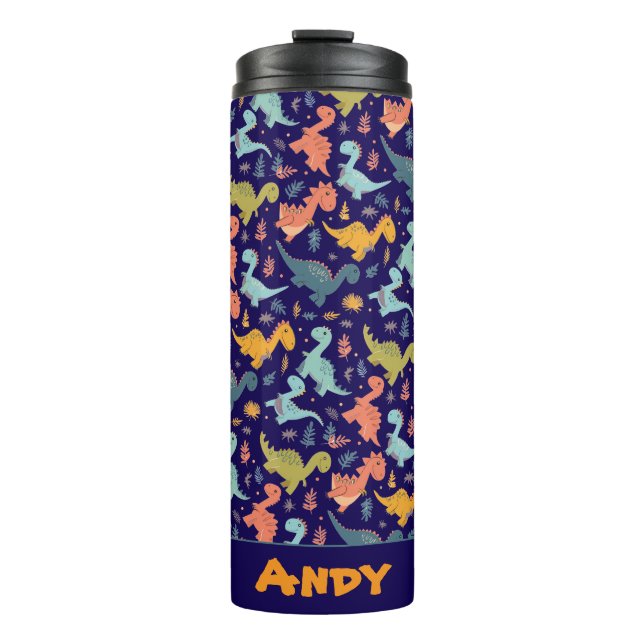Colorful dinosaur cartoon  blue pattern name  thermal tumbler (Front)