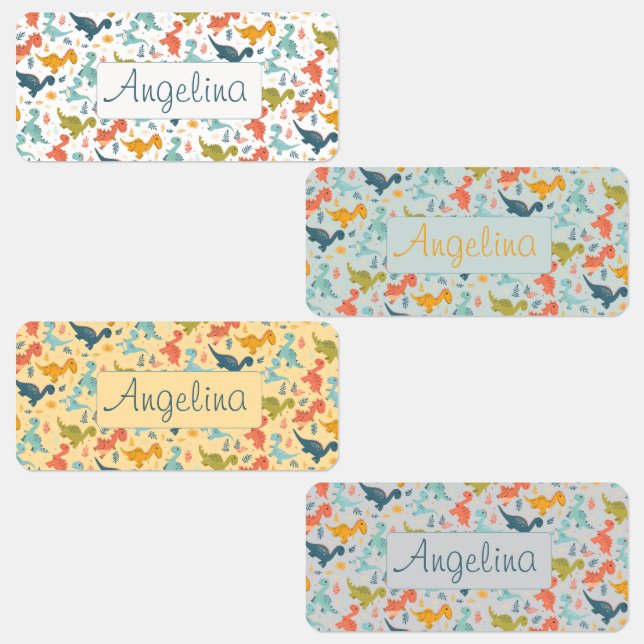 Colorful dinosaur cartoon cute pattern white name  (Group)