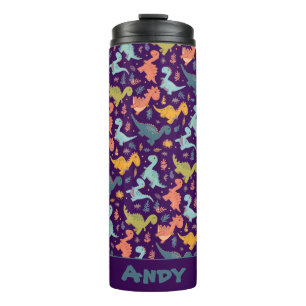 Colorful dinosaur cartoon  purple pattern name  thermal tumbler