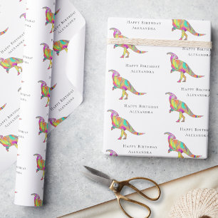 Colorful Dinosaur Happy Birthday Personalized Wrapping Paper