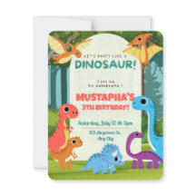 Colorful Dinosaur Kids 3rd Birthday Party Invitati