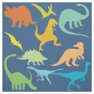 Colorful Dinosaurs Pattern   Blue Fabric