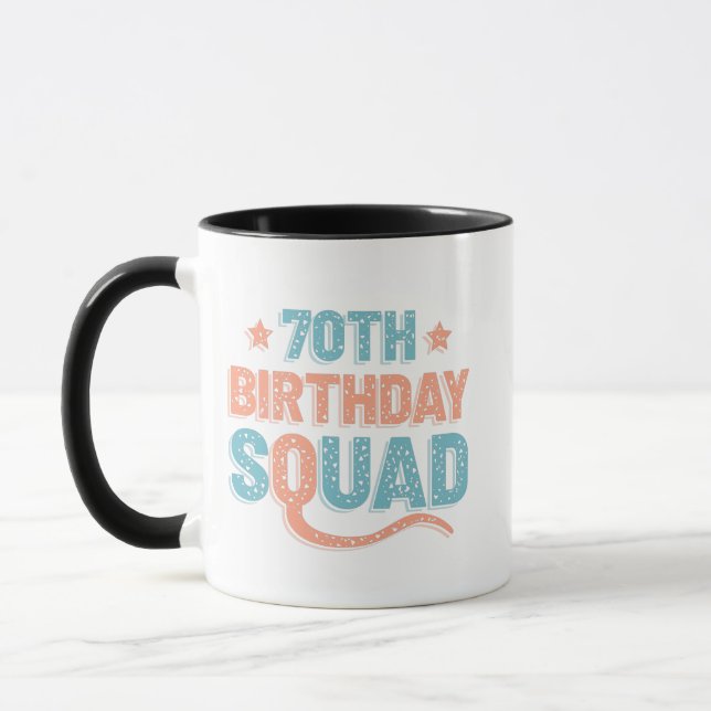 Colorful Distressed 70th birthday squad Mug (Left)