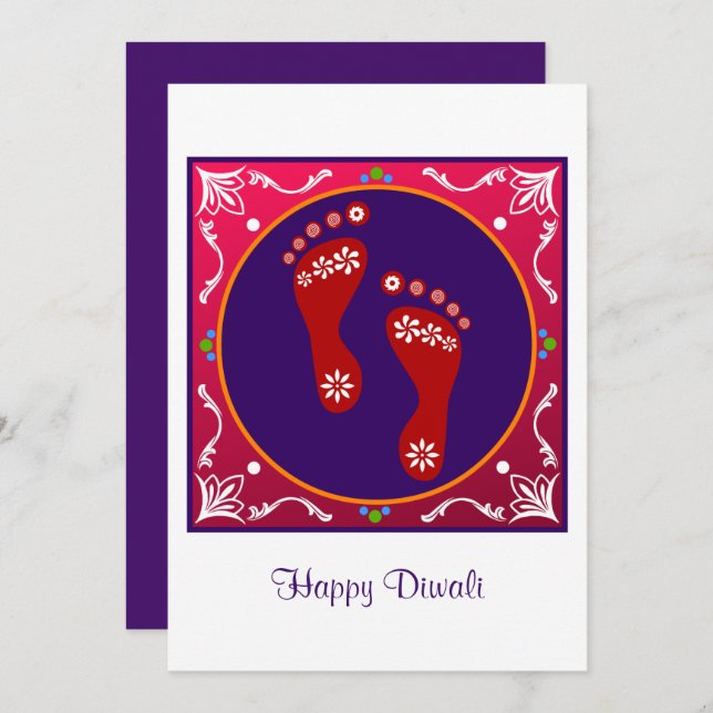 Colorful Diwali Rangoli With Footprint Invitation (Front/Back)