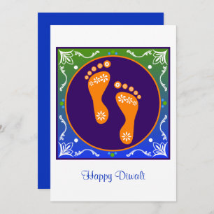 Colorful Diwali Rangoli With Footprint Invitation
