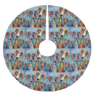 Colorful Dog Abstract Art Cartoon-style Brushed Polyester Tree Skirt