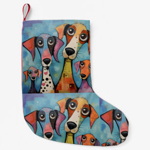 Colorful Dog Abstract Art Cartoon-style Small Christmas Stocking
