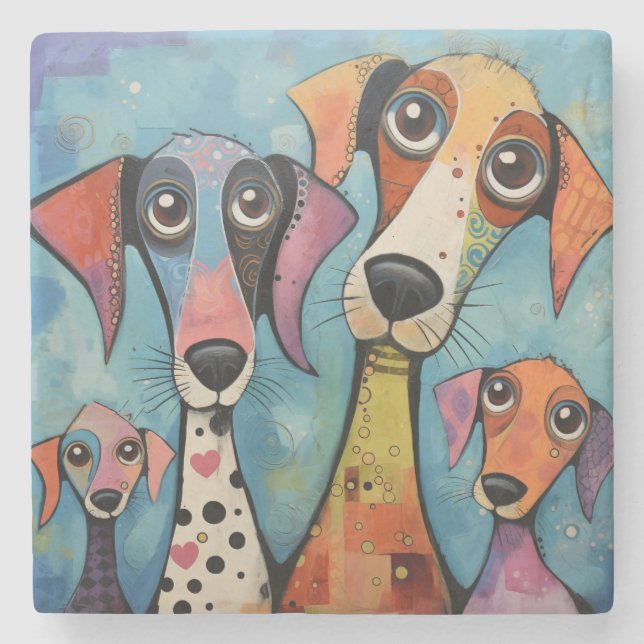 Colorful Dog Abstract Art Cartoon-style Stone Coaster (Front)