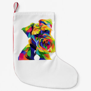 colorful dog art schnauzer mom and dad pet  small christmas stocking