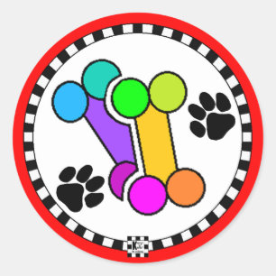 Colorful Dog Bones and Paws Classic Round Sticker