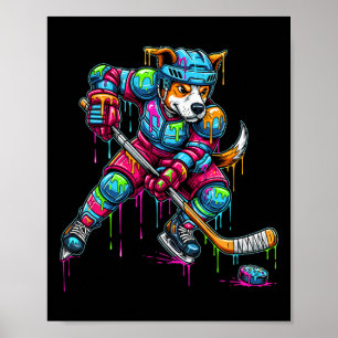 Colorful Dog Hockey Ice Cream Drip Player  Poster