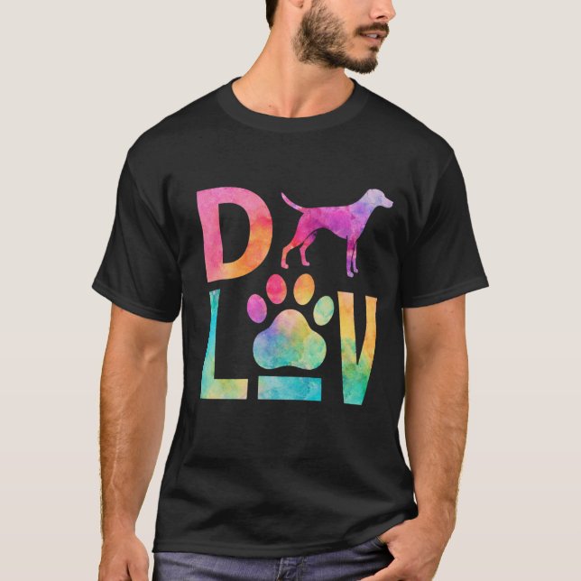 Colorful Dog Love Paw Watercolor Art T-Shirt (Front)