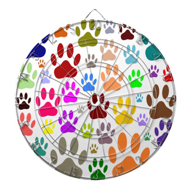 Colorful Dog Paw Prints All Over Dartboard (Front)