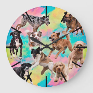 Colorful Dogs Wall Clock – Fun Puppy Pet Home Deco