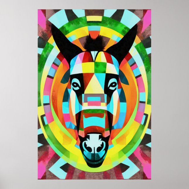 Colorful Donkey Geometric Art Abstract Poster (Front)