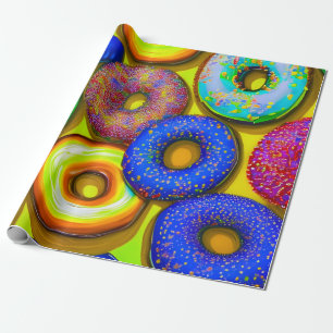 Colorful Donuts Yellow Wrapping Paper