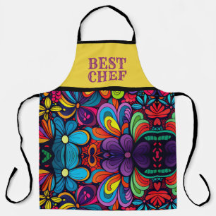COLORFUL DOODLE ART OF FLOWERS "BEST CHEF" APRON