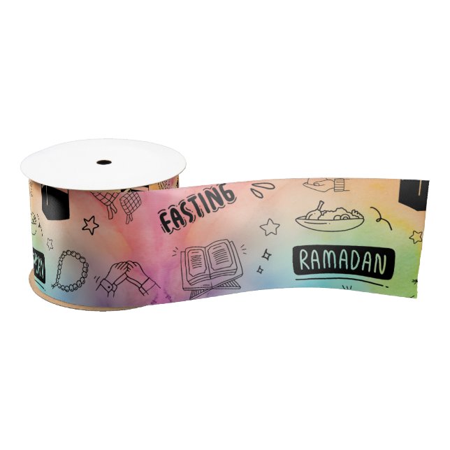 Colorful Doodle Eid Satin Ribbon (Spool)